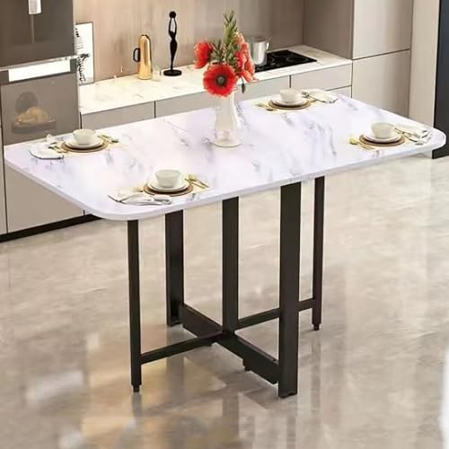 Mesa de comedor plegable portátil ultrafina, mesa extensible con marco de metal y soporte anticaídas, multifuncional para el trabajo, estudio y comedor, solución que ahorra espacio