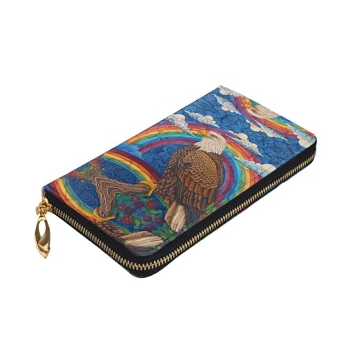 Stylish Eagle on the rainbow Printing Leather Wallet - Long Clutch for Women, RDurable Material, 12 Card Slots, Zipper Compartments3