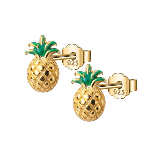 Boucles d'oreilles ananas argent sterling précieux finition or