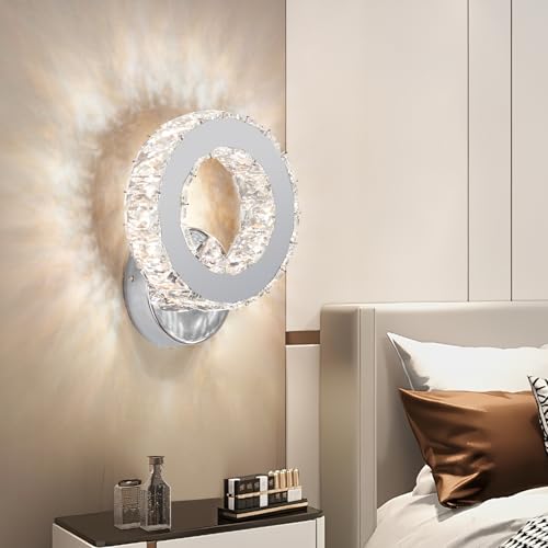 Buccleuch LED Crystal Wall Sconce, Bright Adjustable Color Wall Sconce Light Fixture Stainless Steel White K9 Crystal Wall Lamp for Living Rooms Bedrooms Bathrooms Corridors Entrances Stairs