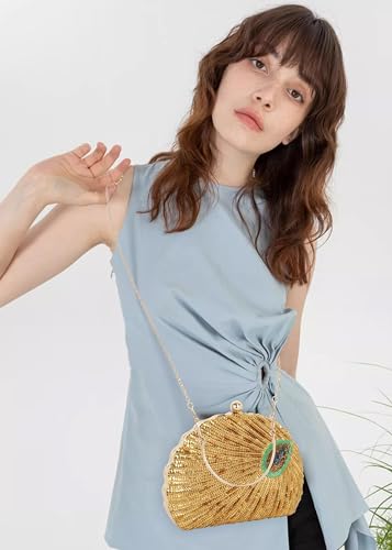 Image of Glitter Seashell Evening Clutch Purse Mini Chain Crossbody Bag Pu Leather Shell Pearl Shoulder Bag