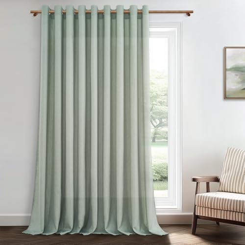 MRTREES Extra Breite Gardinen mit Ösen Leinenoptik Halbtransparent für Große Fenster Wohnzimmer Schlafzimmer Modern 1 Stück, Vorhangschal Vorhänge Leinen Salbeigrün 240 cm Lang 300 cm Breit