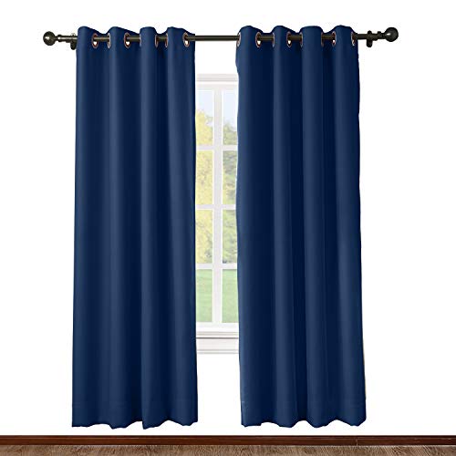 Chadmade Solid Thermal Insulated Blackout Curtain Drape Antique Bronze Grommet/Eyelet Navy 52W X 102L Inch (Set Of 2 Panels) #TOP11