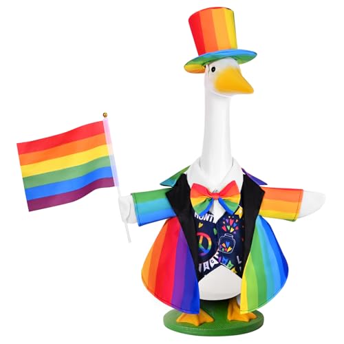 JcHrmers Rainbow Porch Goose Outfit Pride Goose Outfits LGBTQ Lawn Porch Goose Clothes Fits 23 Cement Plastic Goose Statue for Outdoor Garden Yard Patio Art Decor (Suit)