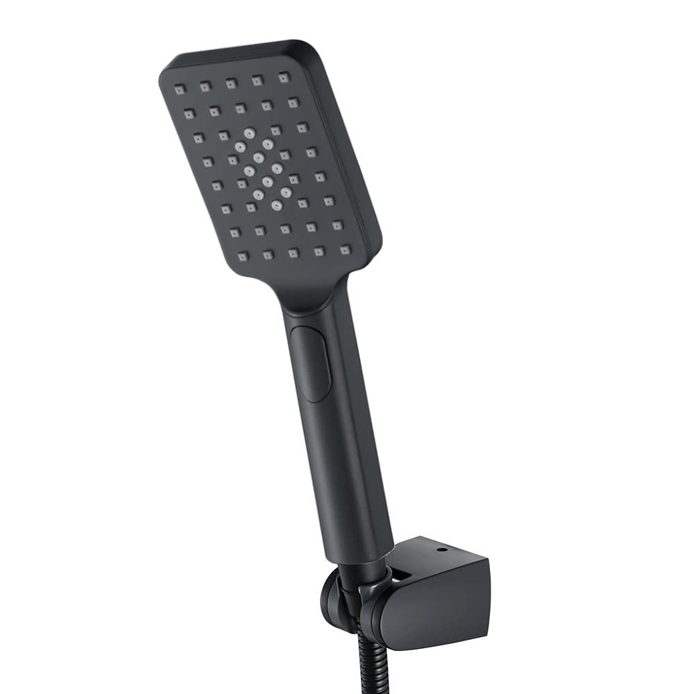 Juego de alcachofa de ducha portátil negra – Cabezal de ducha cuadrado ABS que ahorra agua con manguera de acero inoxidable de 1,5 m y soporte, fácil instalación, ideal para el hogar y viajes