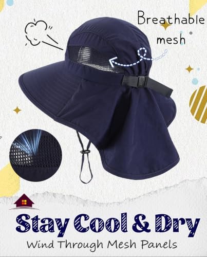 Image of Home Prefer UPF50 Wide Brim Kids Sun Hat Neck Flap Boys Girls Sun Protection Hat for Beach Fishing