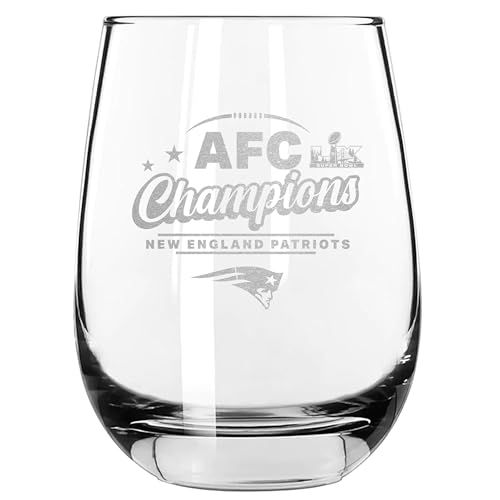 The Memory Company Officially Licensed NFL New England Patriots AFC Champions 2025 15oz Stemless Wine Glass, Etched