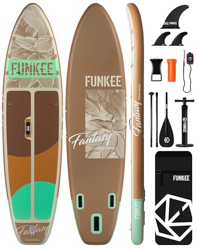 FUNKEE 11’×34'×6' Extra Wide Inflatable Stand Up Paddle Board, Sup Board with Removable Fins, Backpack, Floating Paddle, Safety Leash, Floating Phone Case for Adults & Youth of All Skill Levels