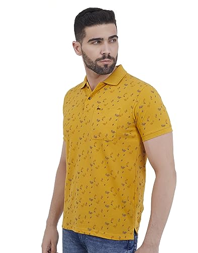 Image of PRORIDERS Half Sleeve Cotton Blend Regular Fit Men's Polo with Snap Button and Floral Print for Casual wear T-Shirt