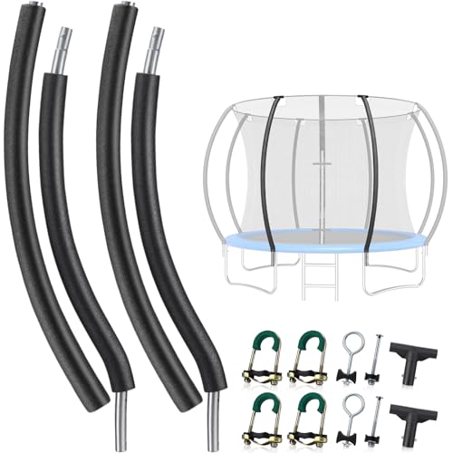 TOBWOLF 2 Sets Curved Trampoline Replacement Poles with T-Connector, Fits 12-16FT Frames with Poles Up to 1.65