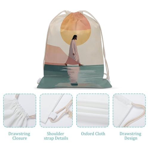 Jesus Walking on The Water Minimalist Drawstring Backpack Canvas String Bag Lightweight Sports Gym Bag for Men Women4