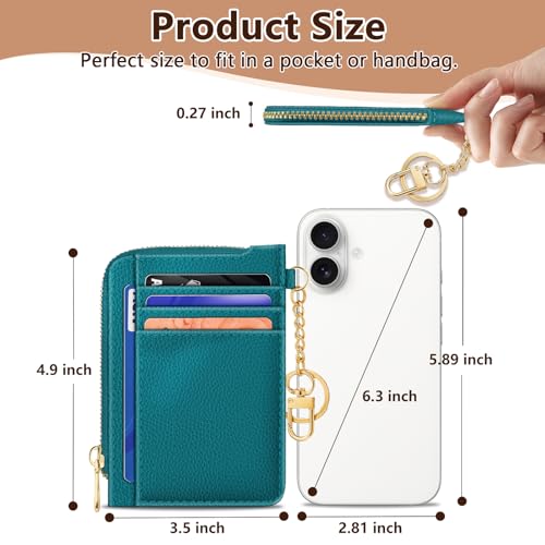 Image of GIANCOMICS Slim Wallet Credit Card Holder Women, Peacock Blue Rfid Blocking Small Card Case, Keychain Thin Pocket Curved Zipper Wallet, Travel Card Holder PU Leather ID Window, Ladies Female Gifts