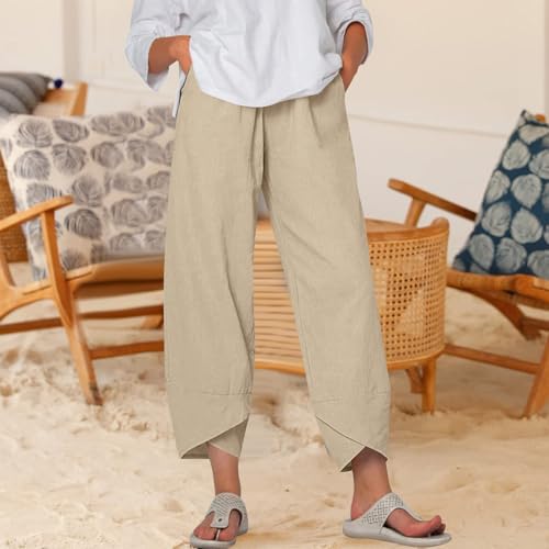 Capri Pants for Women Summer High Waisted Baggy Pants Wide Leg Linen Pant Casual Ankle Length Trouser Slacks with Pockets2