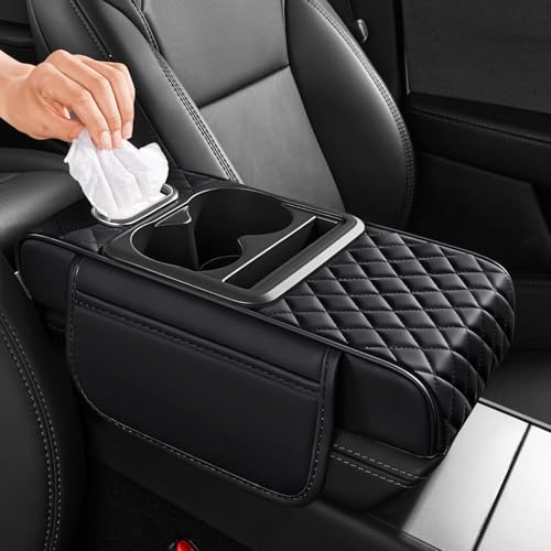 Image of 5 in 1 Center Console Armrest Cover with 2 Cup Holders and Storage Pocket - Multifunction Seat Gap Organizer with Tissue Holder and Phone Slot for Car Interior Use