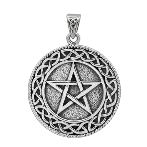 Moonlight Mysteries Celtic Knot Large Pentacle Pendant - .925 Sterling Silver Wiccan Pagan Jewelry for Men and Women (1 1/8
