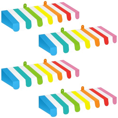 Image of Boao 4 Pcs 3D Cardboard Awning Decor,Rainbow,Striped Style | Paper Awning, Circus Carnival Theme, For Bulletin Board, Lemonade Stand, Bakery & Ice Cream Truck, Wall Window Backdrop