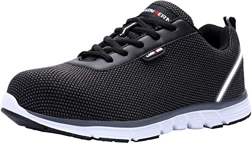 LARNMERN Steel Toe Work Safety Shoes Reflective Casual Breathable Outdoor Footwear (10.5, Knit Black)