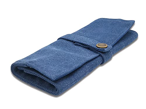 Image of Funny live Pure Color Pen Pencil Wrap Pencils Roll Holder,Simple Retro Style Pen Pouch Bag Coloring Pencils Organizer Holder Colored Pen Paint Brush Storage Pouch (Blue)