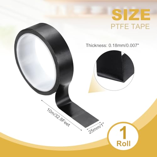 Image of PATIKIL High Temperature PTFE Tape 1 Inch x 33 Feet, PTFE Coated Fiberglass Adhesive Tape for Vacuum Sealer Machines Hand-Impulse Sealers Insulation, Black
