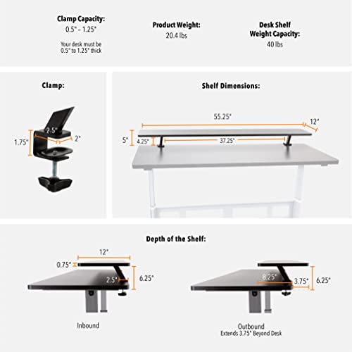Stand Steady 55 Inch Clamp On Desk Shelf | Large Monitor Riser Supports 3 Screens For Extra Storage | Ergonomic Monitor Stand Securely Attaches To Surface With Clamp Base - No Screws (55 In/Black) #TOP5