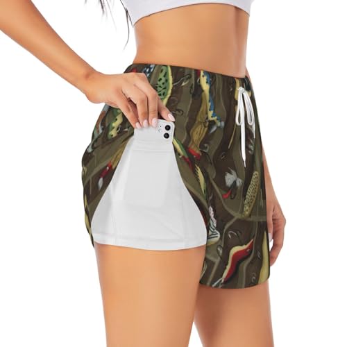 Short de sport femme double couche imprimé leurre pêche pour yoga et gym