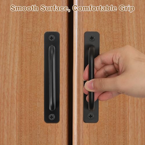 Image of uxcell 6Pcs Barn Door Handles, 192mm / 8 Inch Hole Center Sliding Gate Door Pull Handle Aluminum Alloy Cabinet Handles with Base and Screws for Kitchen Bathroom Wardrobe Closet (Silver)