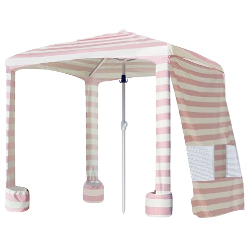 AMMSUN Beach Cabana, 6.2'×6.2' Beach Canopy, Easy Set up and Take Down, Cabana Tent with Sand Pockets, Instant Sun Shade with Side Wall, Elegant Pink