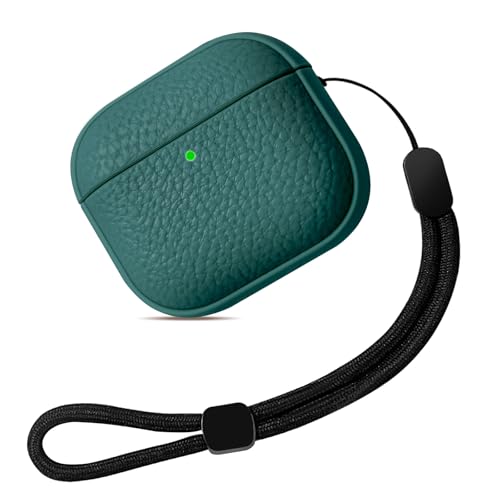 Teyomi Funda Compatible con AirPods 4 con Correa de Mano, Funda Protectora para Airpods 4, TPU Diseño de Textura para Airpods 4 Case, Soporta Carga inalámbrica (Verde Oscuro)