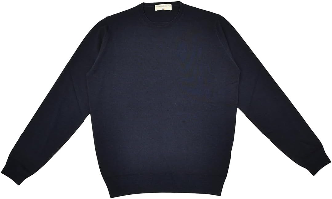 [フィリッポ デ ローレンティス] クルーネック ニット メンズ ハイゲージセーター メリノウール ネイビー 長袖 スリムフィット
