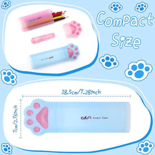 Image of Benvo Cat Paw Pencil Holder Plastic Kitten Paw Pencil Case Box Storage Organizer Container for Stationery Pencils Pens Rulers Office Portable Desk Accessories (Pink & Light Blue, Pack of 2)