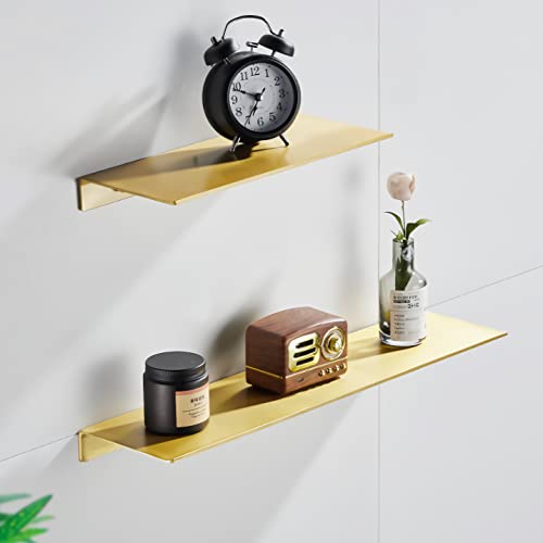 Laigoo 2Pcs Gold Wall Shelves Bathroom Organizer, 2 Wall Mounted Bathroom Floating Shelves, Picture Display Ledge, Space Aluminum, Bathroom Shower Shelves (11.81+15.75 Inch) #TOP1