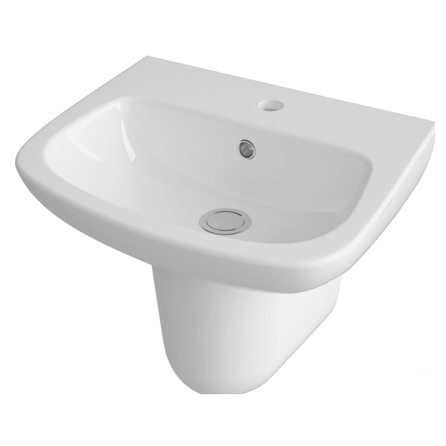 Balterley 1 Tap Hole Ceramic Basin & Semi PedestalSoft Square Wall Hung Bathroom Sink500mm from B&Q