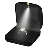 KUKUVR Velvet Wedding Ring Gift Box with LED Light, Small Jewelry Earring Studs Holder Case for Wedding Day, Proposal, Engagement, Anniversary, Ring Display Storage Box for Women Girl (Black)