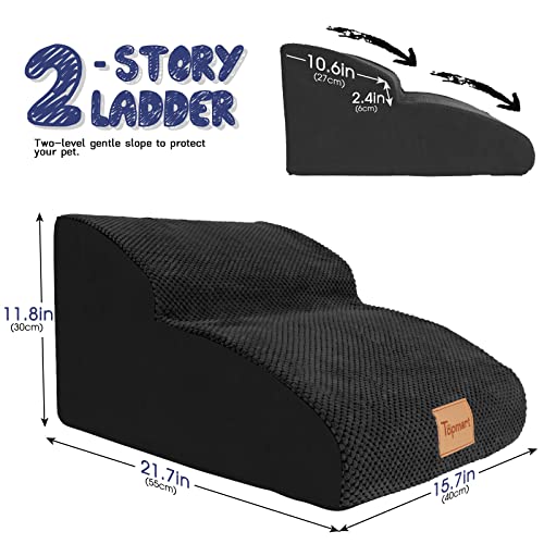 Image of Topmart High Density Extended Foam Dog Ramp&Steps 2 Tiers,11.8 inch High,Non-Slip Dog Stairs,Soft Foam Pet Ladder with Waterproof Cover,Best for Injured,Older Cats,Pets with Joint Pain