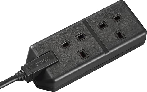 Masterplug Two Socket Double Extension Lead, 4 Metre Cable, Unswitched, Heavy Duty, Rewireable, 2-Way Plug Extension Cable, Work Power, Permaplug, Black, 13A, 2G, 4m, EXS1324B
