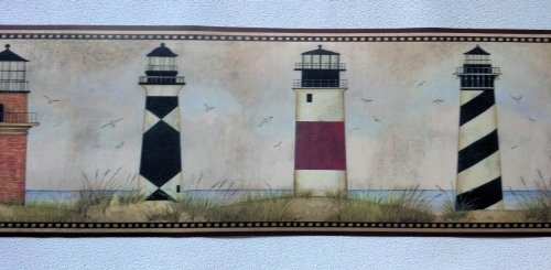 Wallpaper Border Designer Country Lighthouses On Coast With Maroon Trim #TOP1