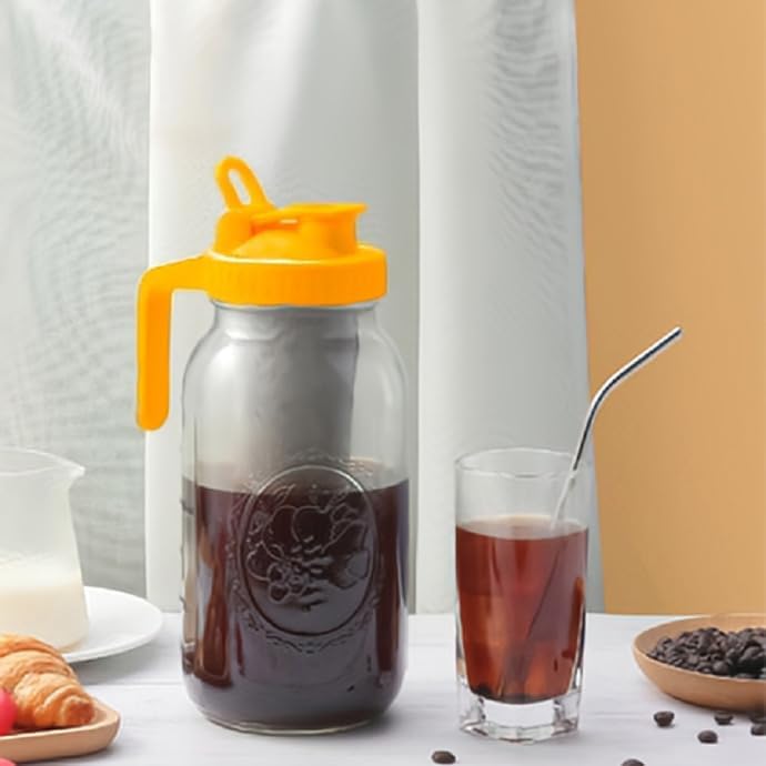Miniatura 8 de CONNYAM Cafetera fría  Incluye 2 cuartos (64 onzas  1.9 litros) jarra de vidrio grueso de boca ancha, con filtro de malla de acero inoxidable y tapa