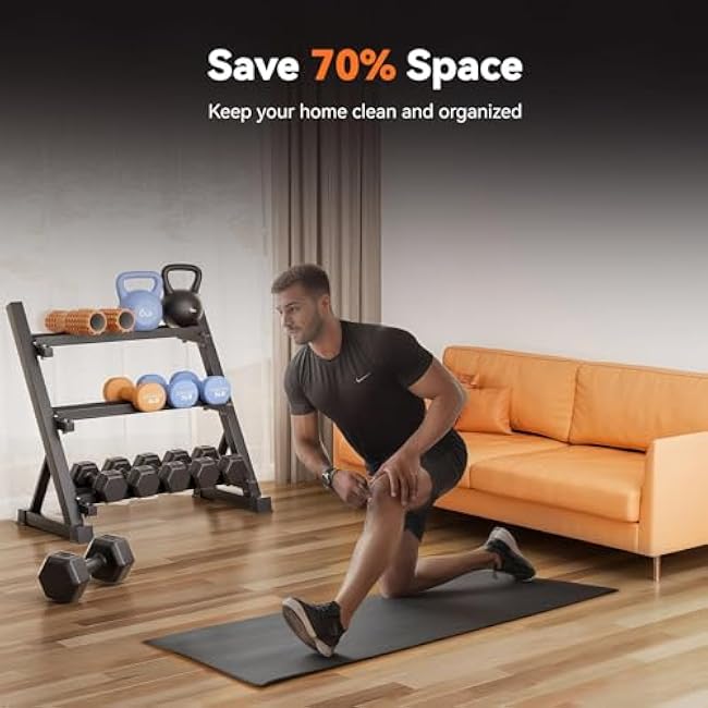 1100LB Adjustable 3-Tier Dumbbell & Kettlebell Storage Rack, Heavy Duty Weight Stand for Home Gym, Free Weight Organizer (Rack Only)