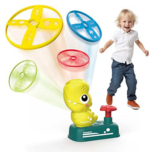 OUTOGO Dinosaur Toys for Kids Ages 3-5, Flying Discs Launcher Outdoor Toys for 4 5 6 7 8 9 10 Year Old Boys Girls Toddlers, Christmas Easter Birthday Gifts for Kids Indoor Outside Yard