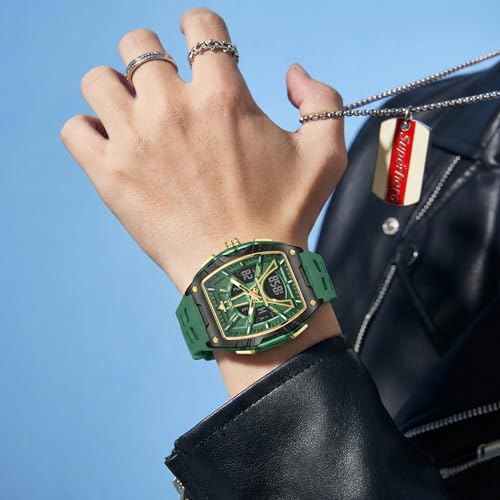 Image of V2A Impact 48mm Analog Digital Watch for Men | 3D Tower Dial Design | Alarm Stopwatch Day Date 12 /24 Hr | TPU Strap | 50M Water Resistant | Gift for Mens