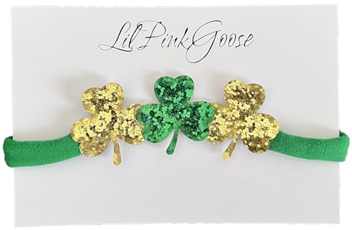 Baby St. Patrick's Day Headbands Green Clover Bow Headbands For Newborn and I Year & up Girls (Green&GoldClover) - Main Image
