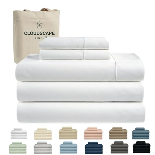CLOUDSCAPE LINEN 100% Egyptian Cotton Split King Sheet Set for Adjustable Bed, 5 Pcs Bedding Set, 1000 Thread Count,Hotel Quality, Silky Soft, Breathable and Durable, Deep Pockets up to 17, White