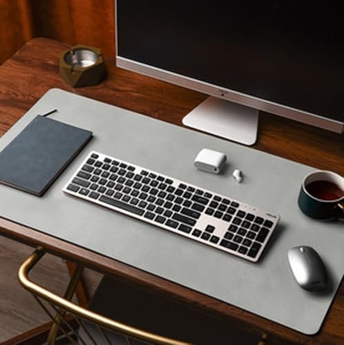 Tapis de bureau en cuir - 80 x 40 cm - En PVC - Pour clavier minimaliste - Grand tapis de souris - Étanche - Pour le bureau ou la maison - Double face (gris)