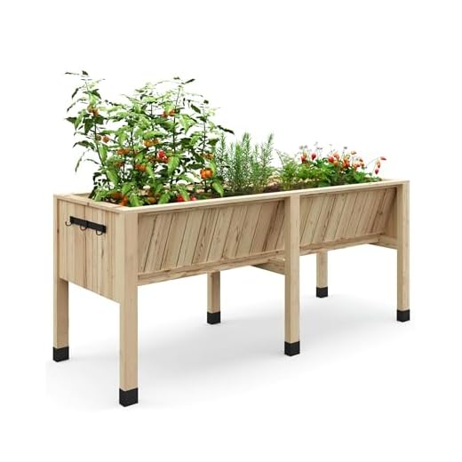 Aptliton Sturdy Wooden Raised Garden Bed with Legs – 72x26x31in, 13.7" Deep Elevated Planter Box with Detachable Liner & Hooks – Ideal for Outdoor Vegetables & Herbs on Patio, Balcony, Backyard – Log