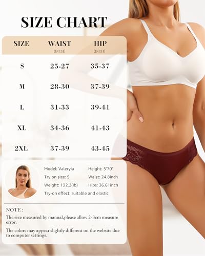 LEVAO Seamless Underwear for Women Lace Cheeky Bikini No Show Hipster Soft Cute Panties 6 Pack S-XXL — view 6