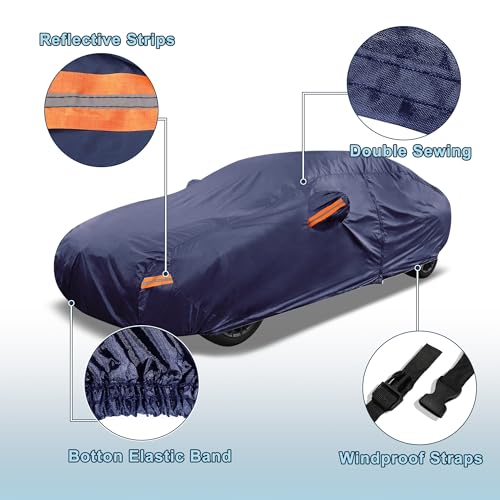 Image of Navy Blue Heavy Duty Waterproof Car Cover for Sedan 201 inch-207 inch - All-Weather UV Protected Outdoor Full Exterior Cover with Sun /Snow /Rain Resistance