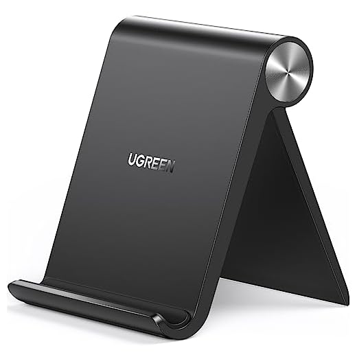 UGREEN Porta Cellulare Tavolo, Supporto Telefono Scrivania Portatile Regolabile 100°, Compatible con iPhone 16 15 14 13 Serie, Galaxy S24 S23 A54 A34 A14, Redmi 12 10 Note 12, Fino a 7.9", Nero