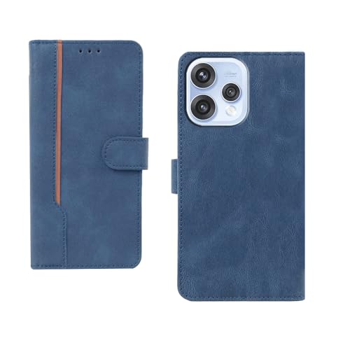 Image of amazon basics Oppo Reno 15 5G Flip Cover | Card Pockets Wallet & Stand | Flip Cover for Oppo Reno 15 5G (Blue with Beige Strip)