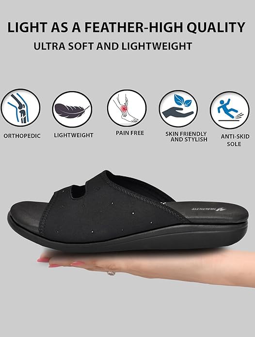 Image of HEALTH FIT EXTRA SOFT Women's Comfortable Memory Foam Doctor Slippers /Flip-Flops|Fashionable Casual & Stylish|Lightweight & Breathable|Outdoor Synthetic Casual Chappals Sandals Ladies & Girls HF25