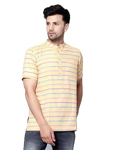 Image of LATEST CHIKAN Men's Cotton Regular Casual Strped Short Kurta Half Sleeves - (SK-LJ.DS.AS)